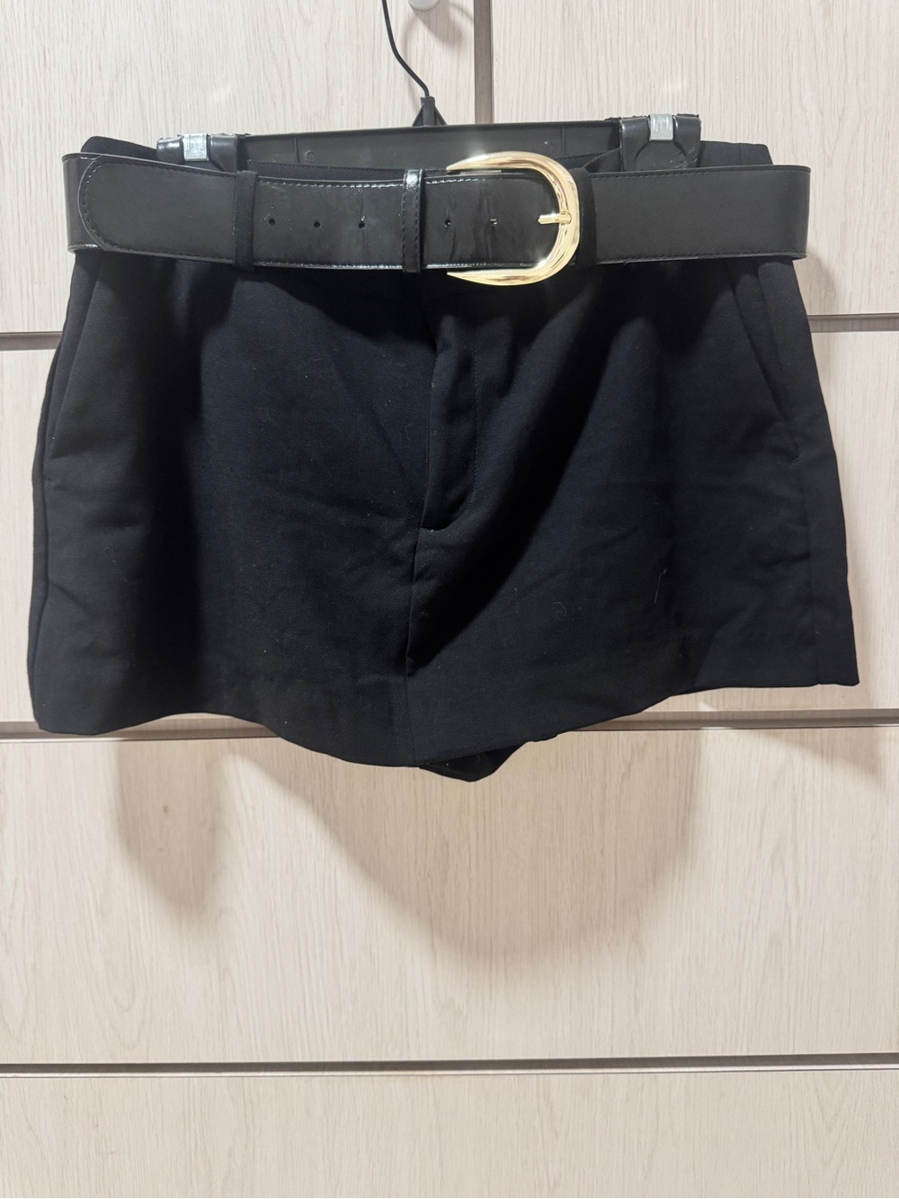 Zara Black High-Waist Shorts with Gold Buckle Belt